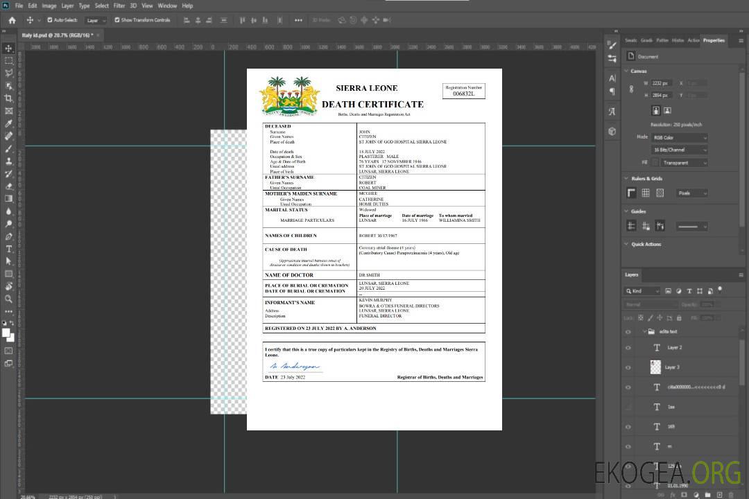 Modèle Word et PDF de certificat de décès en Sierra Leone template